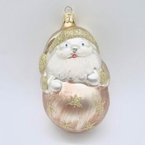 5" Glass Santa Ornament Czech Republic Pink Gold Satin Glitter